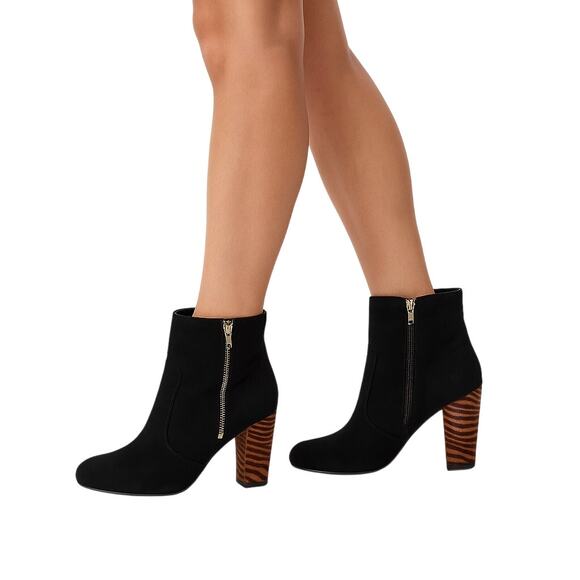 Guess Black Velvet Ankle Boot Animal Print Pony Hair Heel Size 8 Booties GGEMIT - Picture 2 of 9